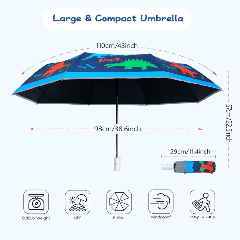Decalsweet Kids Folding Umbrella Auto Open/Close Anti-rebound Safe Design UV Resistant Automatic Children Travel Umbrellas 8 Rib Reinforced Canopy 360° Reflective Strip Lightweight Cute Umbrella for Girls & Boys - Image 5